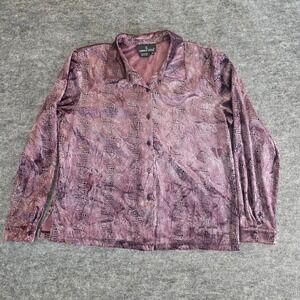 CAROLE LITTLE Shirt Womens Size 16 Purple Reptile Print‎ Long Sleeve Button Up